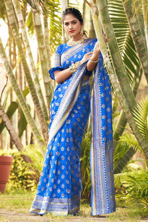 Cyan Blue Banarasi Saree