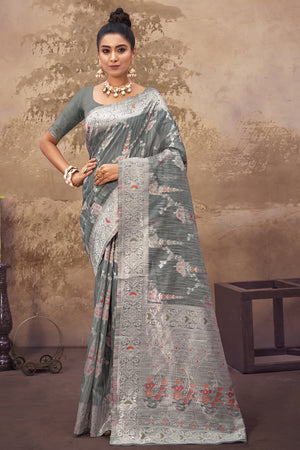 Coin Grey Cotton Saree
