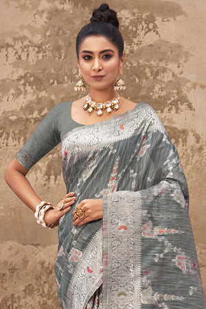 Coin Grey Cotton Saree