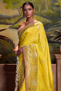 Lemon Yellow Dola Silk Saree Lemon Yellow Dola Silk Saree