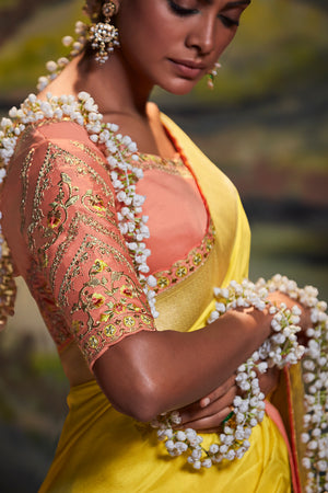 Lemon Yellow Dola Silk Saree