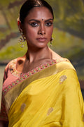 Lemon Yellow Dola Silk Saree Lemon Yellow Dola Silk Saree