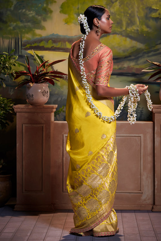 Lemon Yellow Dola Silk Saree Lemon Yellow Dola Silk Saree