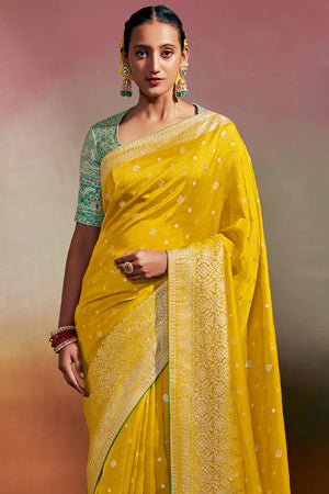 Lemon Yellow Dola Silk Saree