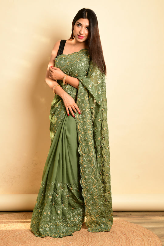 Fern Green Georgette Saree green georgette saree