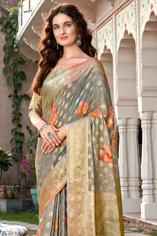 Coin Grey Digital Print Saree Coin Grey Digital Print Saree