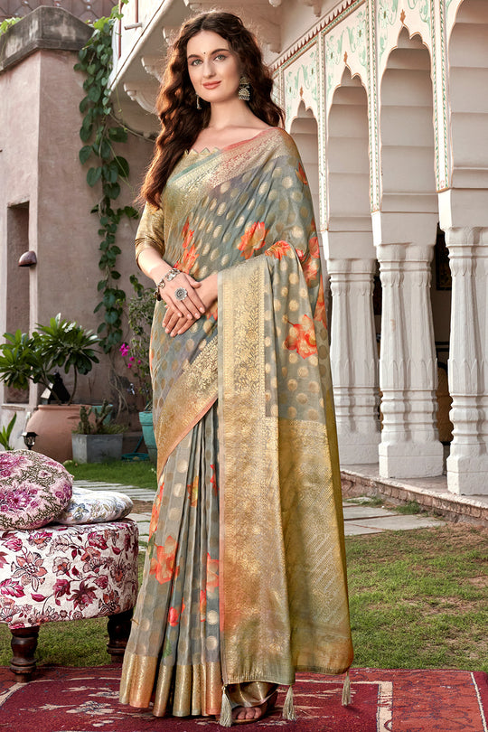 Coin Grey Digital Print Saree Coin Grey Digital Print Saree