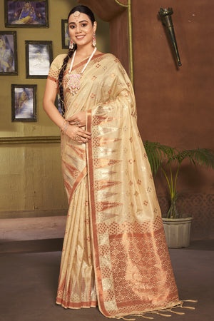 Buttermilk Brown Organza Saree