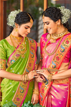 Bubblegum Pink Paithani Silk Saree
