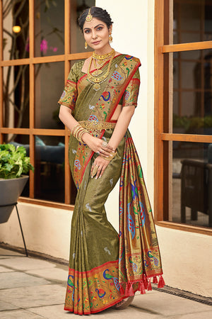 Dark Green Paithani Silk Saree