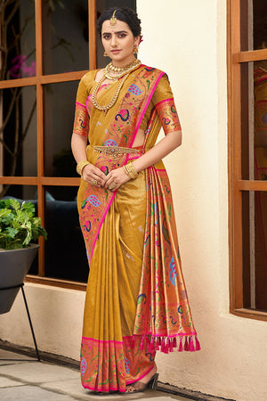 Mustard Yellow Paithani Silk Saree