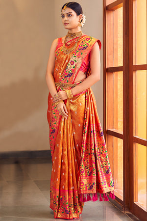 Sunset Orange Paithani Silk Saree