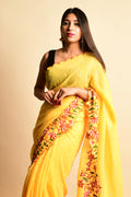 Canary Yellow Georgette Saree fancy saree