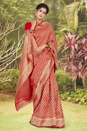Scarlet Red Banarasi Saree