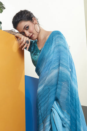 Sky Blue Georgette Saree