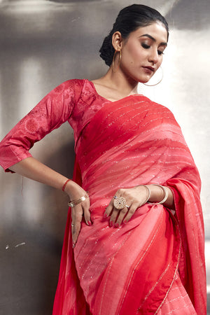 Taffy Red Georgette Saree