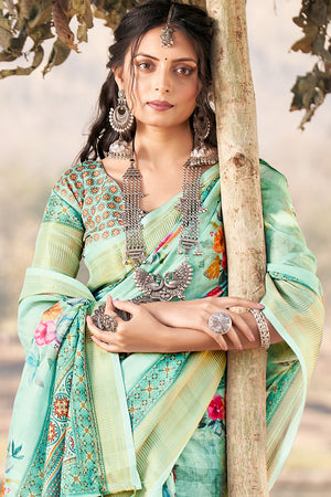 Powder Blue Cotton Saree