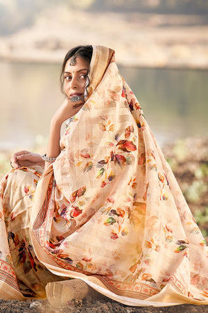 Buttermilk Beige Cotton Saree