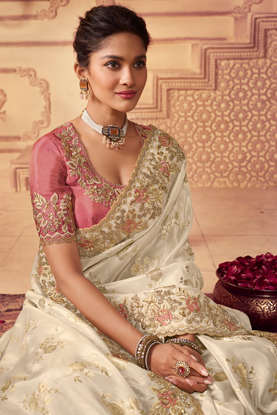 Off White South Silk Saree Off White South Silk Saree