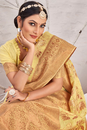 Lemon Yellow Cotton Saree