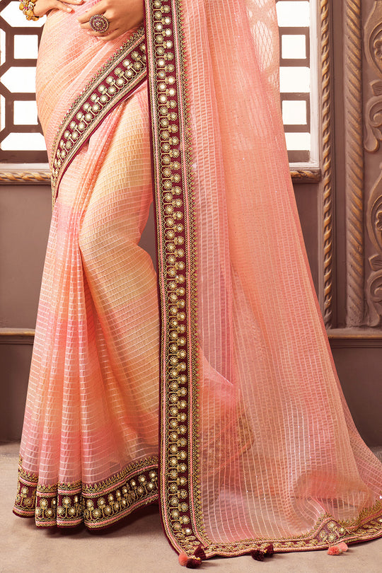 Baby Pink Organza Saree fancy saree
