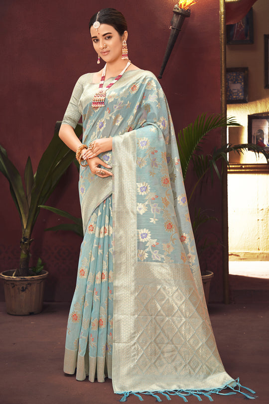 Powder Blue Banarasi Saree Banarasi Saree