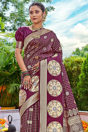 Rosewood Maroon Kanjivaram Saree