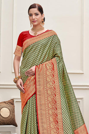 Olive Green Kanjivaram Saree