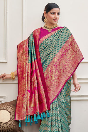 Ocean Blue Kanjivaram Saree