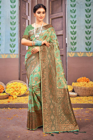 Tea Green Cotton Saree