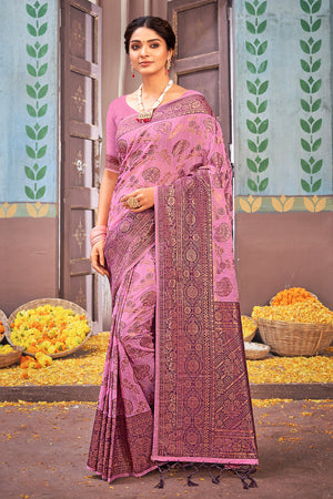 Flamingo Pink Cotton Saree