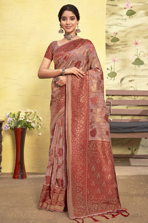 Thulian Pink Cotton Saree