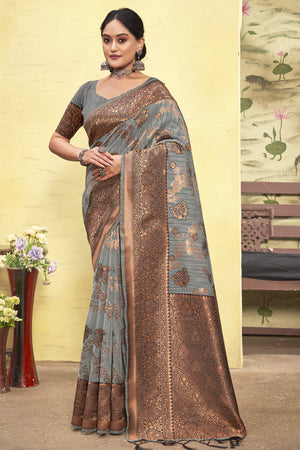 Coin Grey Cotton Saree