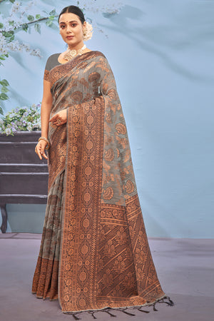 Coin Grey Cotton Saree