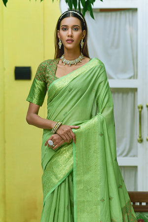 Pista Green Pure Cotton Saree