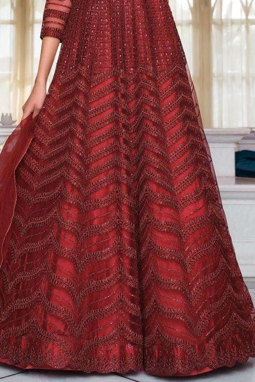 Currant Red Heavy Embroidered Anarkali Dress anarkali suit