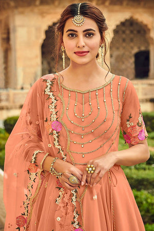 Peach Pink Aanarkali Suit