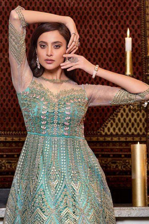 Teal Blue Heavy Embroidered Anarkali Dress