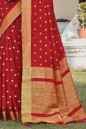 Apple Red Banarasi Chanderi Saree