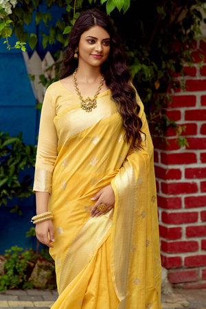 Canary Yellow Banarasi Chanderi Saree