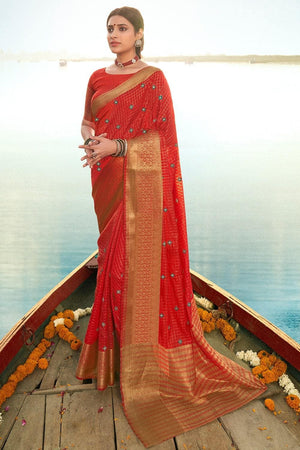 Chilli Red Banarasi Chanderi Saree