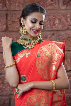 Crimson Red Banarasi - Chanderi Saree