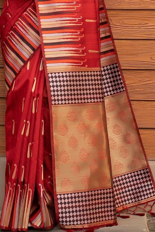 Crimson Red Banarasi Chanderi Saree Crimson Red Banarasi Chanderi Saree