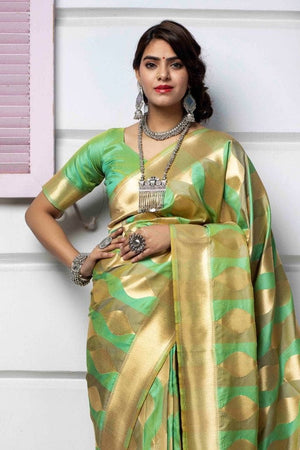 Emerald Green Banarasi Chanderi Saree