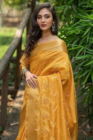 Honey Yellow Banarasi Chanderi Saree