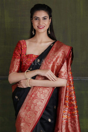 Jade Black Banarasi - Chanderi Saree