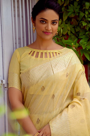 Laguna Yellow Banarasi Chanderi Saree