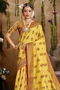 Lemon Yellow Banarasi Chanderi Saree banarasi chanderi saree