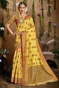 Lemon Yellow Banarasi Chanderi Saree banarasi chanderi saree images