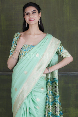 Mint Green Banarasi - Chanderi Saree